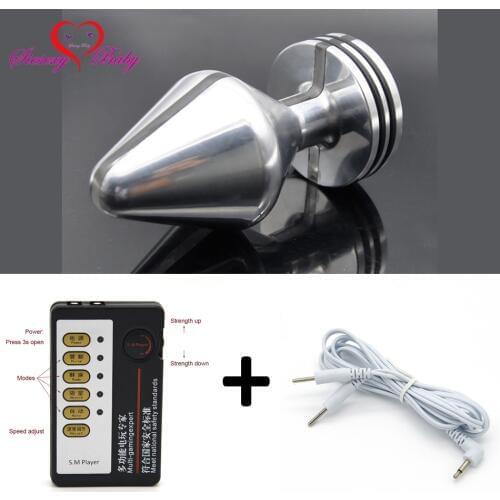2017 New Arrival Electro Shock Using Stainless Steel Anal Toys with Host Butt Plug Erotic Anus Toys Anal Plug Anus Beads A349