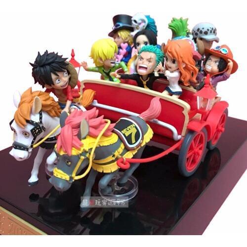 New Anime One Piece Luffy Zoro Sanji Nami Ace Sabo Law Boa Hancock 20th Anniversary Carriage Model PVC Figures Toys W54