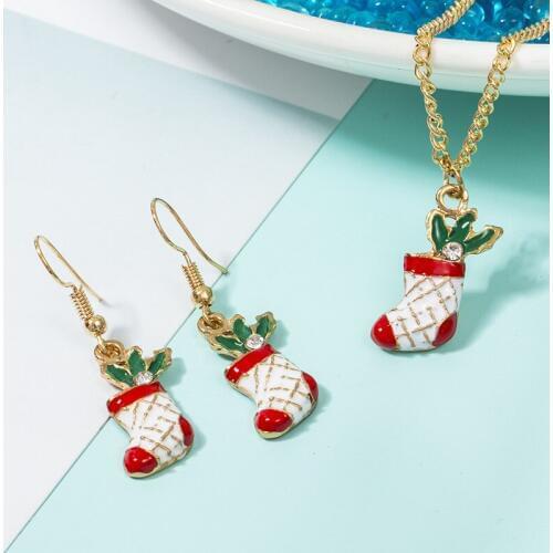 New jewerly sets for women necklace and earing set enamel Christmas boots sets for women party jewelry Christmas accessories