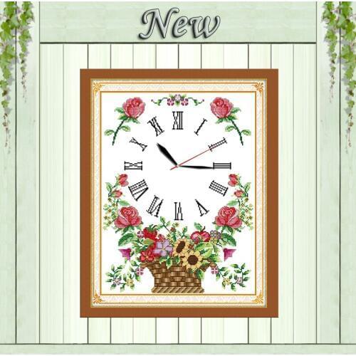 Sunflowers rose clock decor painting counted printed on canvas DMC 14CT 11CT Chinese Cross Stitch Needlework Set Embroidery kits