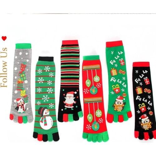 Christmas Five Finger Socks Autumn and Winter Warm Mens and Womens Medium Tube Socks Deodorant Sports Split Toe Socks