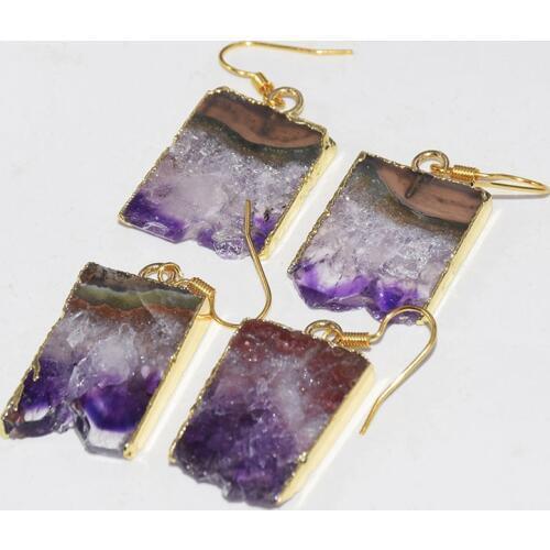 Natural Purple Crystal Quartz Dangle earrings female 2019 big Raw Polish Rectangle geode druzy amethysts stone earrings women