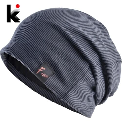 Fashion Beanies Hat Men Loose Casual Skullies Beanie Outdoor Solid Color Knitted Striped Bonnet Hats Mens Autumn Spring Gorras