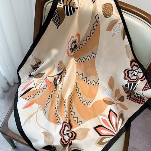 New fashion sense small square scarf female Leaves printed multifunctional Decorative scarf summer sunscreen scarf Tie hair