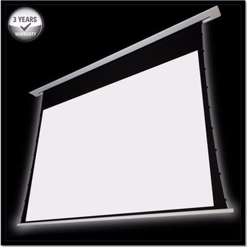 T4HFRW 16:9 High End 4K UHD Dual Vision In Ceiling Electric Tab-Tensioned Projector Screen, Front and Rear Projection Screen