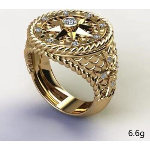 Punkboy Unique Viking Pirate Locomotive Compass Signet Navigator Gold Plated Nordic Ring Mens Nautical Sailor Amulet Jewelry