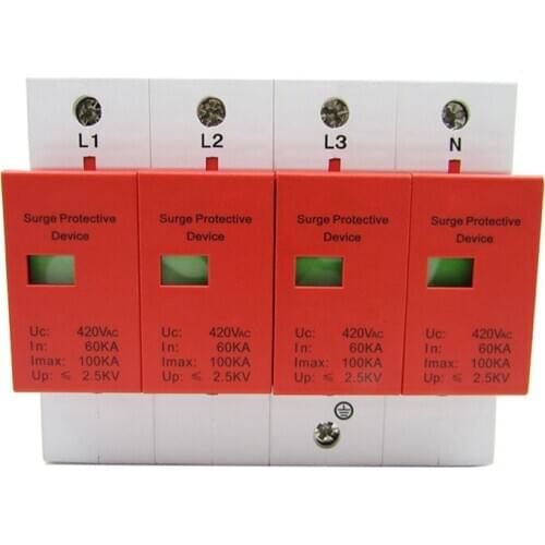 Level I Lightning Protection Device 100KA Three-phase Lightning Protection Module 380V Surge Protector 4P