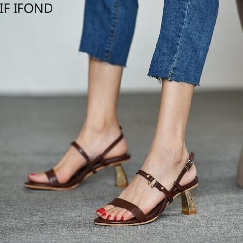 IF IFOND Women Rivet Sandals Strappy Detachable Heels Sandals Women High Heels Round Toe Slides Party Ankle Strap Shoes Woman