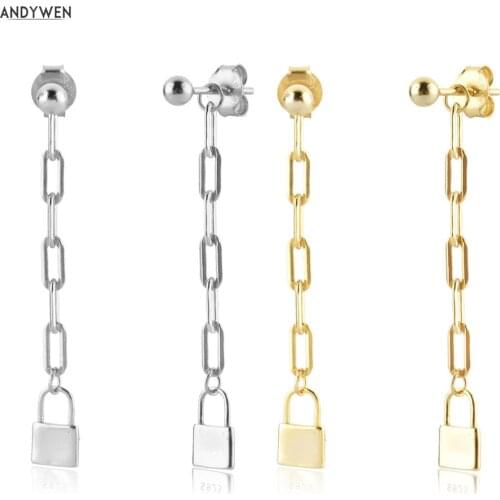 ANDYWEN 925 Sterling Silver Gold Horoscope Chain Locker Drop Earring Women Longer Luxury Jewelry Gift Wedding Party Jewels