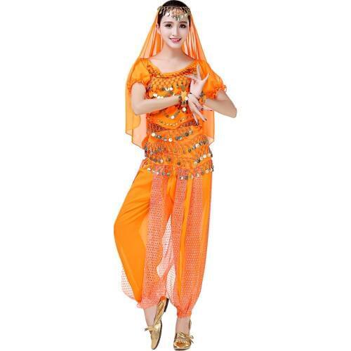 2/3/5 Pcs Belly Dance Indian Dance Performance Costumes Sequin Short Sleeve Chiffon Performance Costume Women Indian Dance Sets