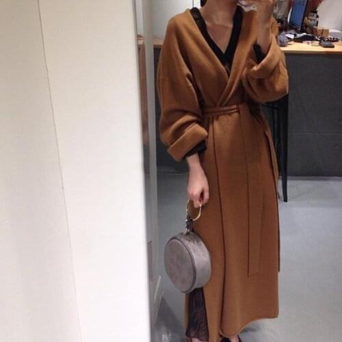 Knitting Kimono Cardigan with Belt Thin Sweater V Neck Long Loose Coat Woman Korean Fashion Casual 2021 New Befree Harajuku