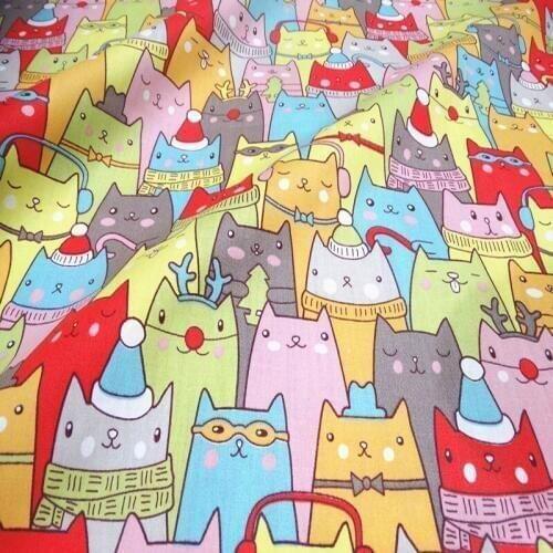 160cm Width Adorable Colorful Lucky Cartoon Cat Printed 100% Cotton Fabric For Baby Cloth Dress Party Home Decoration