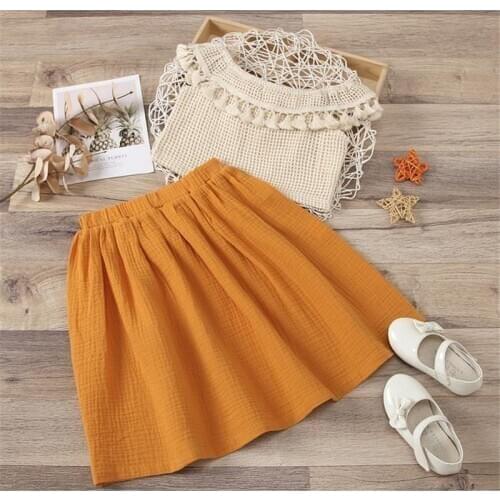 2-6Years Fashion Toddler Kids Clothes Sets Summer Children Girls Off Shoulder Tassel Plaid T-shirts+Cotton Linen A-line Skirts