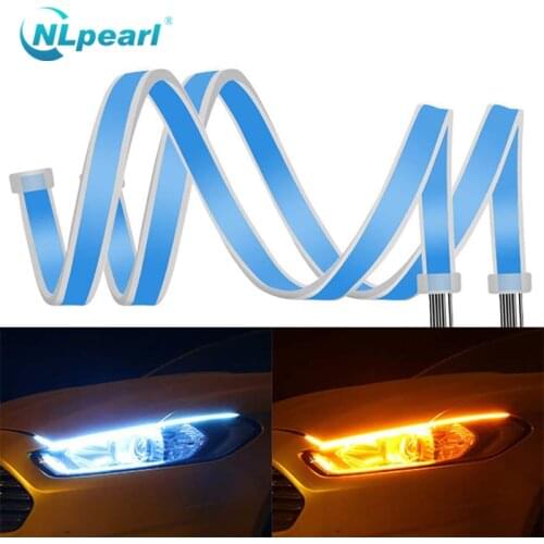 NLpearl 2x Car Light Assembly DRL Led Daytime Running Lights Waterproof Flexible Guide DRL LED Strip Turn Signal Light Yellow