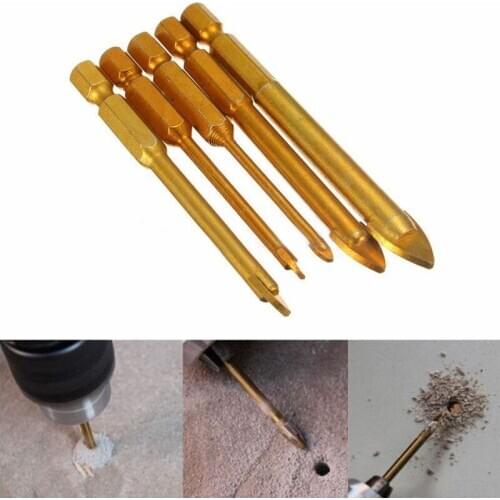 5pcs/set New 3/4/6/8/10mm Hex Ti Porcelain Spear Head Ceramic Tile &Glass Drill Bits Set