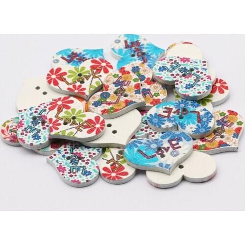 50pcs Two-holes Flat Wooden Buttons For Needlework DIY Craft Garment Sewing Buttons Flower Handmade Decorative 19x25mm