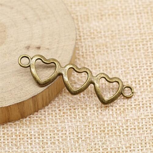 54pcs 43x11mm antique bronze Peach heart connector charms diy retro jewelry fit Earring keychain hair card pendant
