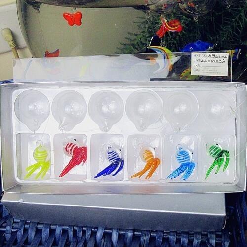 6pcs Hand Blown Glass octopus miniature Figurines Floating glass fish aquarium decoration pendant Fish tank ocean animal statues