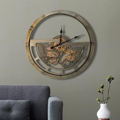 American Retro Iron Simple Wall Clock European Metal Gear Clock Home Living Room Decoration Creative Clock