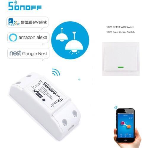 Sonoff 433mhz WiFi Wireless Smart DIY ON/OFF Switch Module 10A Smart Home with free Position Wall Switch Work with Alexa/Nest