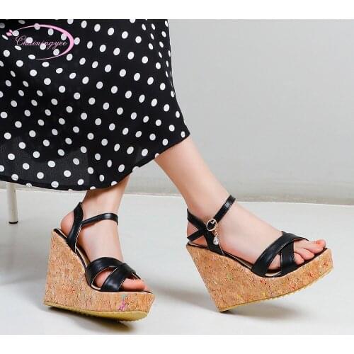 Party Style Comfortable Summer Sandals Fashion Diamond Platform with Buckle Black Pink Wedge Heel high heels Womens Shoes