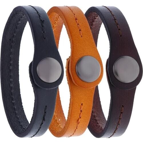 Simple black leather bracelet men charms punk snap button Wristband jewelry guitar sport accessories regalos para hombre atacado