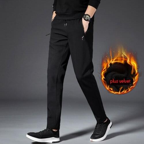 Winter Plus Velvet Pants Men Four-sided Elastic Slim Casual Trousers Fashion Straight-tube Thickened Mens Sportswear Sweatpant