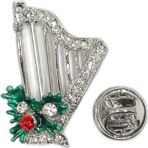 12pcs a lot Clear Rhinestone Enamel Harp christian music Pins brooch pins Christmas Jewelry gift C102175