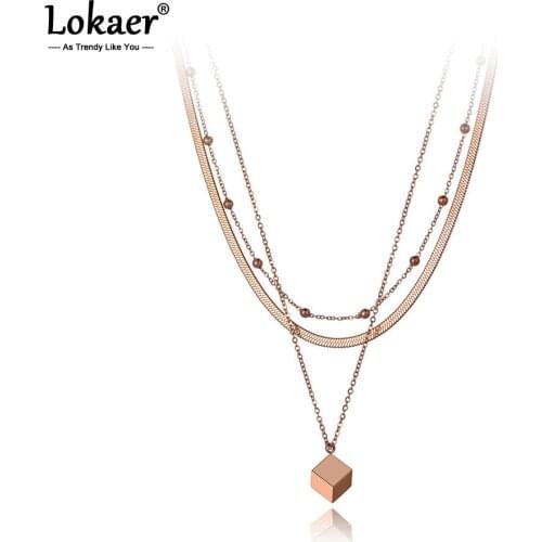 Lokaer Bohemia Titanium Stainless Steel Three-layer Square Choker Necklaces Pendant Chain & Link Necklace For Women Girls N20014
