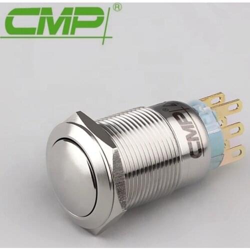 CMP 19mm Waterproof Surface Curved Stainless Chrome Plated Brass Anti-vandal Reset Button Switch IP67