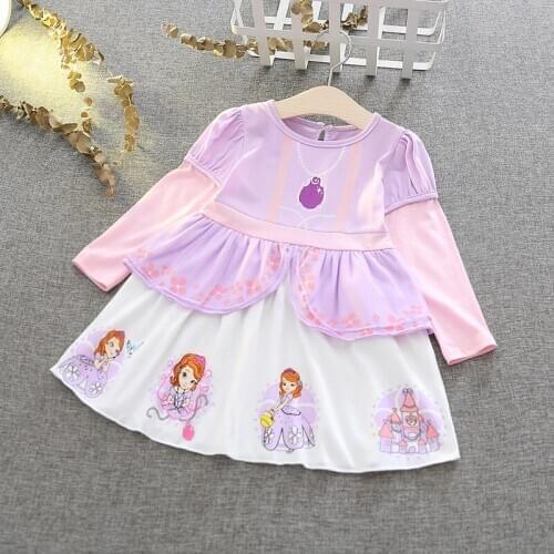Children Christmas Clothing Princess Sofia Dress Girl Cartoon Pattern Halloween Costume Girls Clothes Kids Long Sleeve Costume