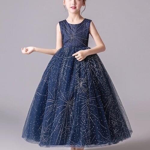 Kids Dresses For 4-12 Years Girls Wedding Party Frock Star Pattern Gown Princess Summer Dress Childrens Tutu Mesh Beads Dress