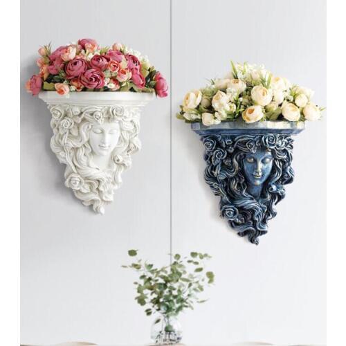 European Ceramic Wall Hanging Vase+Artificial Flower Set Home Livingroom Wall Mural Ornamnet Hotel Wall Sticker Craft Decoration