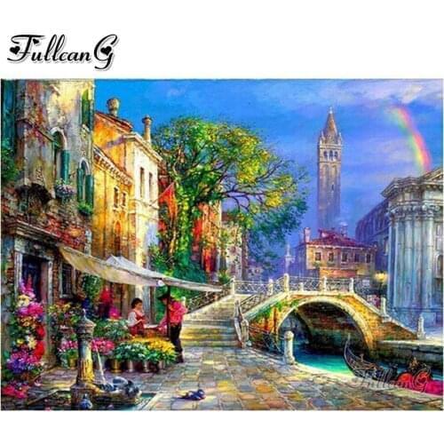 FULLCANG Rainbow city landscape 5d diy diamond painting cross stitch full square round drill rhinestone embroidery kits FG0079