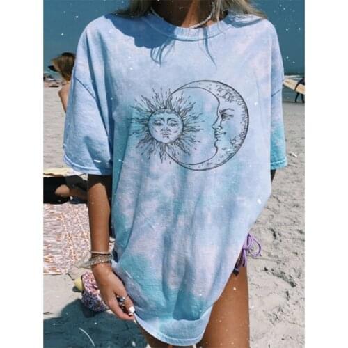 Harajuku Oversized T Shirt Women 2021 Short Sleeve Tee Shirt Sun Moon Print Tshirts Streetwear Plus Size Clothing Femme T-shirts