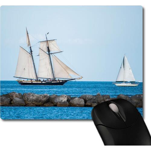 Stone embankment and Multi-mast sailboat on the sea image printed Heavy weaving anti-slip rubber pad office mouse pad Coaster