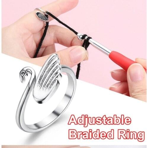 Swan Adjustable Knitting Loop Crochet Loop Ring Swan Open Finger Ring Adjustable Braided Ring Faster Knitting Jewelry