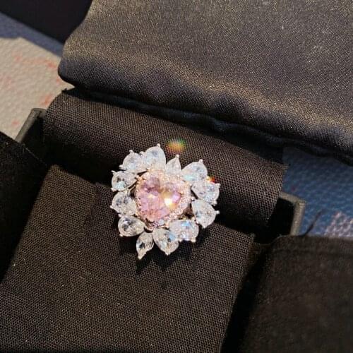 925 Sterling Silver Ring Sparkling Pink Elevated Heart Crystal Rings Gifts for Women&Girl Wedding & Party Ring For Women Jewelry