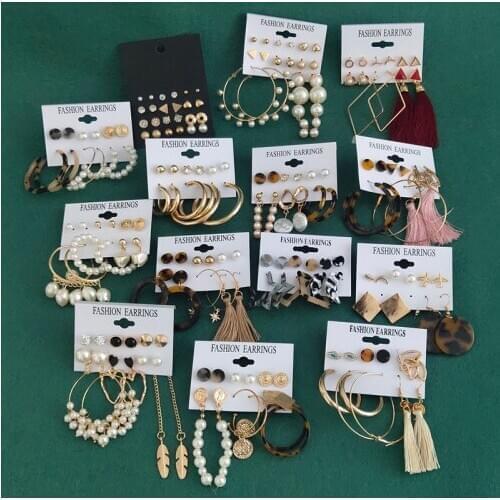 Womens Earrings Set Pearl Earrings For Women Bohemian Fashion Jewelry 2020 Geometric Crystal Heart Stud Earrings