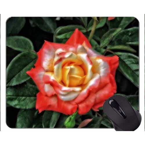 Mouse Pad Non-Skid Natural Rubber Rectangle Mouse Pads,Leaves earth rose flower -Stitched Edges