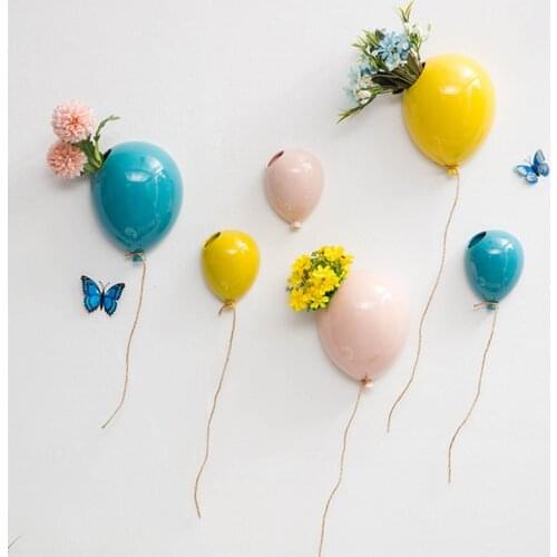 Creative Ceramic Balloon Wall Hanging Flower Pot Childrens Room Decorative Wall Vases Flower Holder Vases Home Wall Decoration