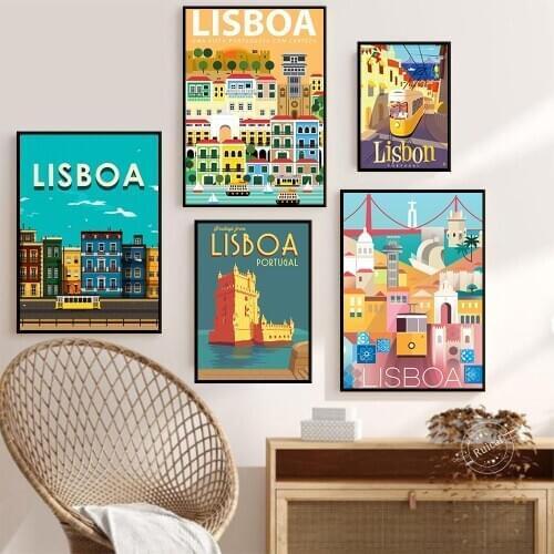 Lisbon Vintage Travel Cities Landscape Posters Hd Print Canvas Art Painting Wall Picture For Living Room