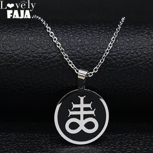 Satan Cross Stainless Steel Small Necklaces Church of Satanic Symbol Pendant Kolye Black Enamel Necklace Jewelry collares N1870