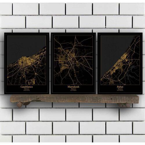 Casablanca Marrakesh Rabat Tangier Morocco Map Poster