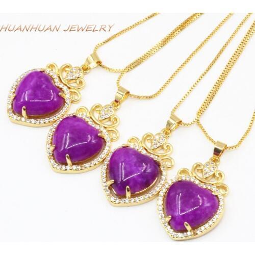 Fashion 19x29mm Stone Necklaces & Pendant For Women Heart Shape Natural Stone Jades Stainless Steel Chain Pendants Jewelry B3329