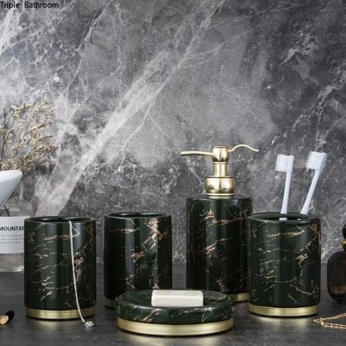 Marbling Ceramics Wash Set Nordic Style Toothbrush Holder Gargle Cup Soap Dispenser Soap Dish Shower Accessories Five Piece Set
