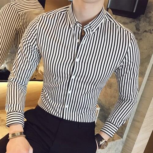 2021 New Men are of high quality in summer long sleeve shirts/Male slim fit lapel Casual business shirt Spring striped shirt