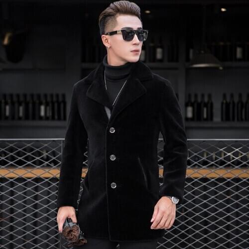 Real Fur Men Sheep Shearing Long Wool Coat Two Side Wear Leather Jacket Veste Homme Cuir XQX X8607 KJ858