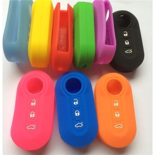 Silicone rubber Car Key Cover case set holder Fits for Fiat 500 3 Button Flip remote key Shell Blank Cover