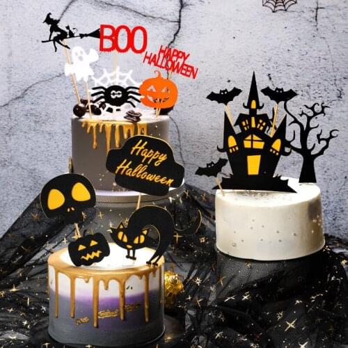 2021 Halloween Pumpkin Decoration Cake Insert The Cards Black Castle Bat Witch Ghost Skull House Die Halloween Party Props